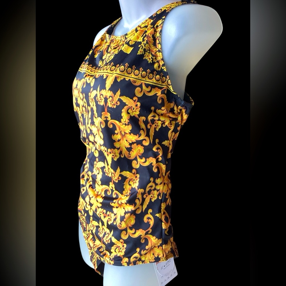 Elegant Black & Gold Rococo Print One Piece Swimsuit (S3) - Picture 3 of 11